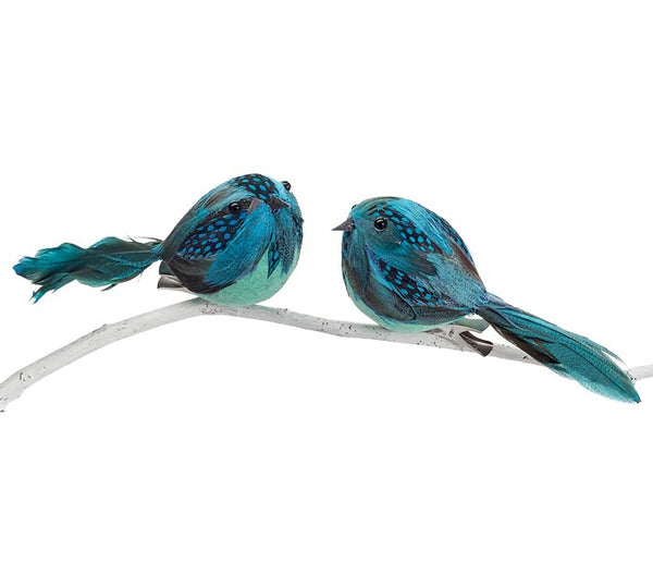 ORNAMENT BLUE AND TEAL BIRDS WITH CLIPS