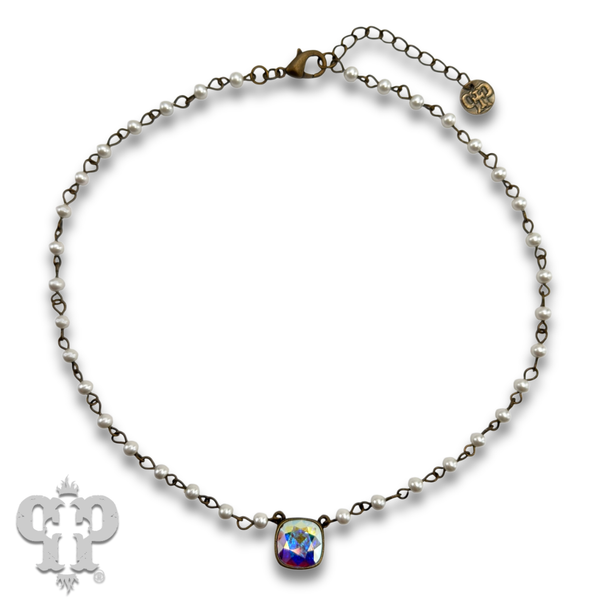 Austrian square crystal linked bead necklace, 12mm