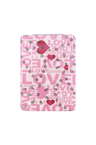 Valentine's Love Print Glitter Compact Mirror