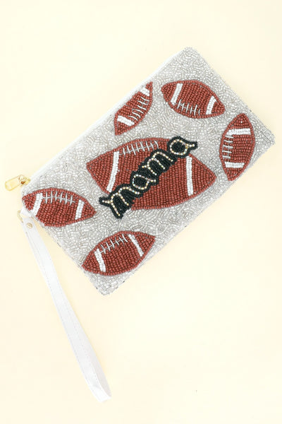 FOOTBALL MAMA BEADED WRISTLET COIN BAG