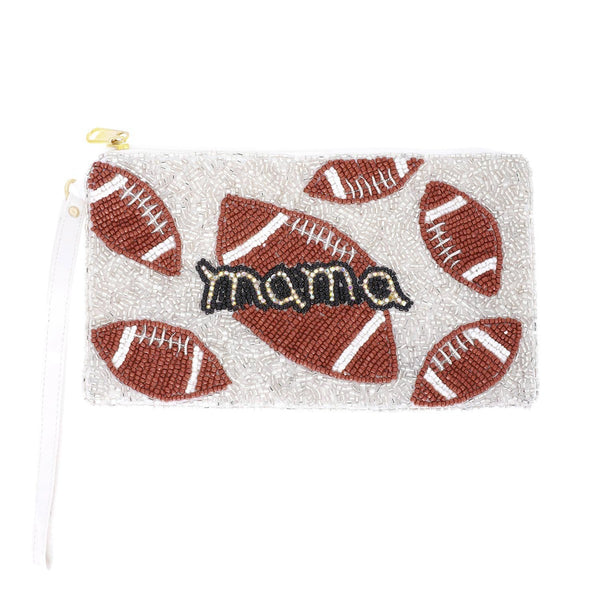 FOOTBALL MAMA BEADED WRISTLET COIN BAG