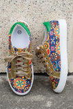 Gold Lace-up Floral Patchwork Shoes