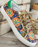 Gold Lace-up Floral Patchwork Shoes