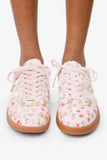 Pink Floral Lace-up Shoes
