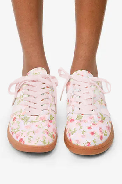 Pink Floral Lace-up Shoes