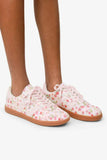 Pink Floral Lace-up Shoes