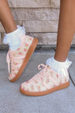 Pink Floral Lace-up Shoes