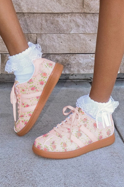 Pink Floral Lace-up Shoes