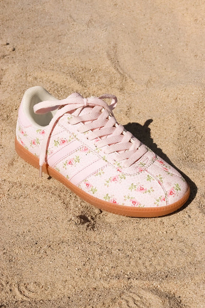 Pink Floral Lace-up Shoes