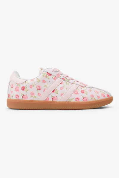 Pink Floral Lace-up Shoes