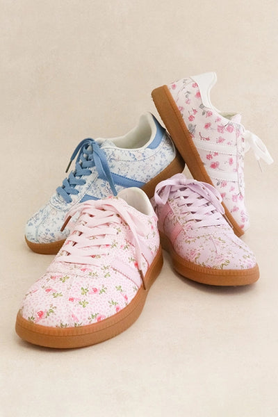 Pink Floral Lace-up Shoes
