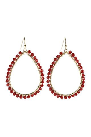 WIRE TEARDROP GLASS BEADS HOOK EARRINGS