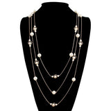 MULTI LINE OCTAGON PEARL CHAIN NECKLACE