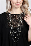 MULTI LINE OCTAGON PEARL CHAIN NECKLACE