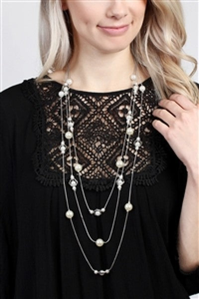 MULTI LINE OCTAGON PEARL CHAIN NECKLACE