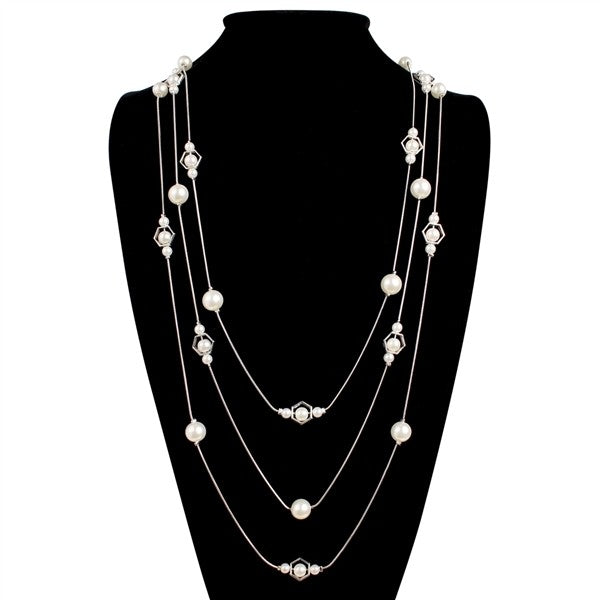 MULTI LINE OCTAGON PEARL CHAIN NECKLACE