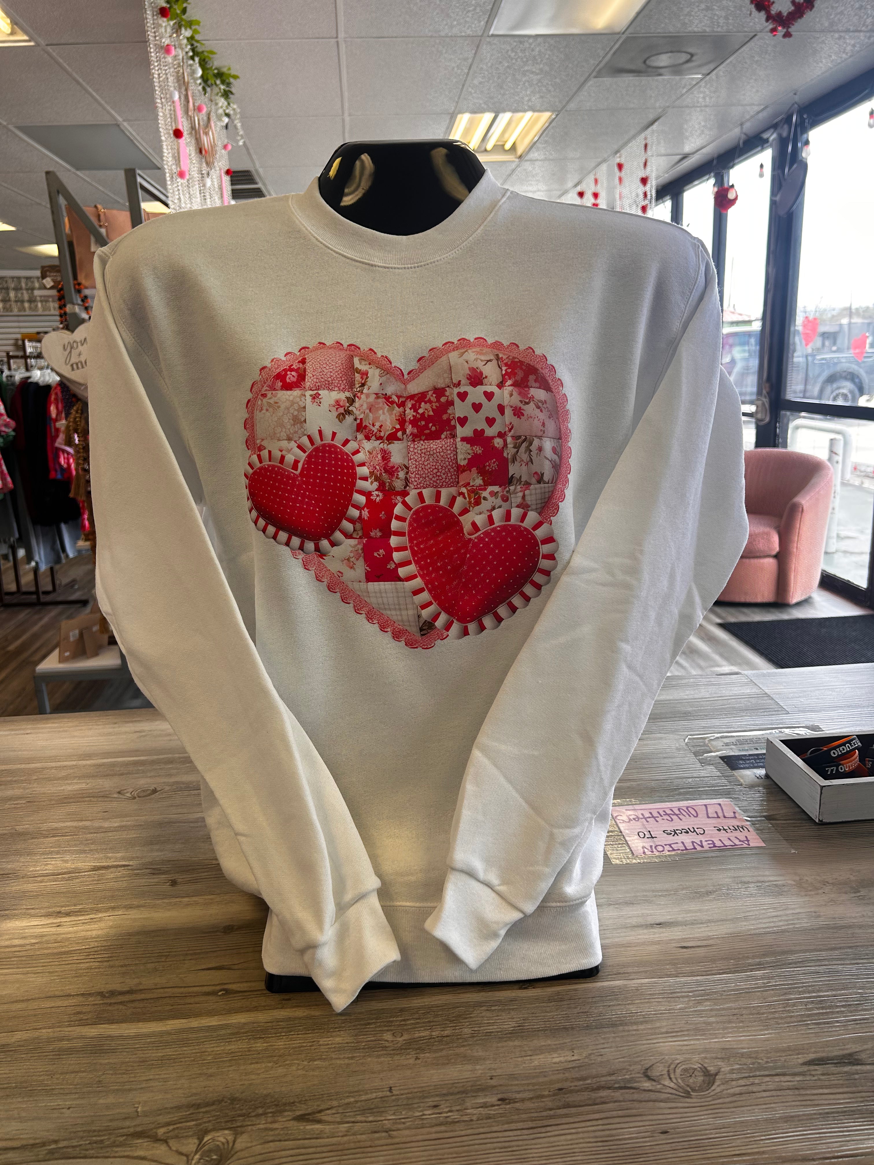 "Quilted" Print Heart Sweatshirt