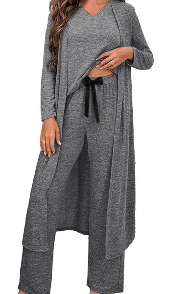 T Shirt, Ribbon Knot Pants, Open Duster Lounge Set