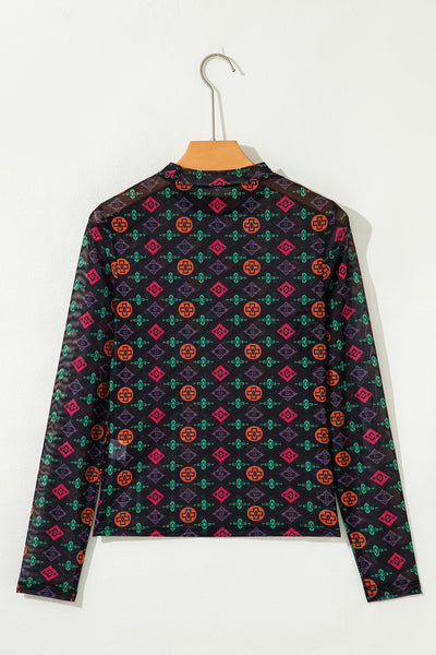 Aztec Printed Mesh Top