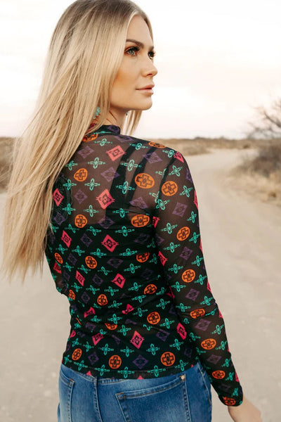 Aztec Printed Mesh Top