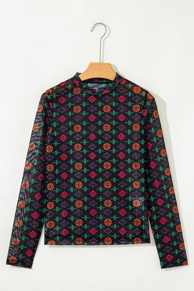 Aztec Printed Mesh Top