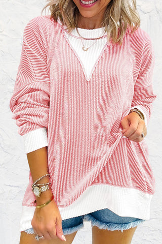 Corded Colorblock Drop Shoulder Top