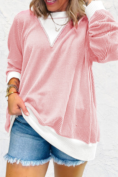 Corded Colorblock Drop Shoulder Top