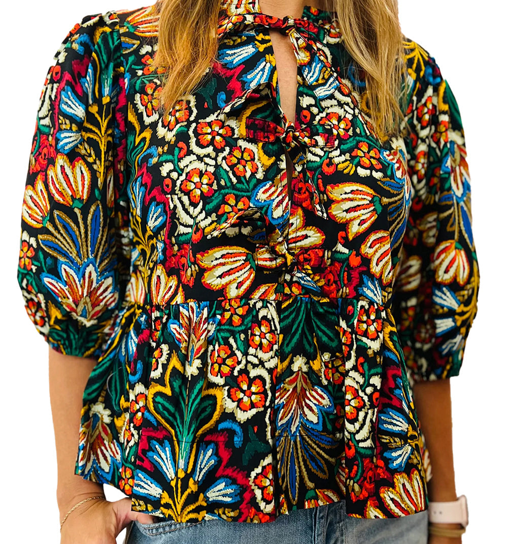 Bubble Sleeve Knot Front Blouse