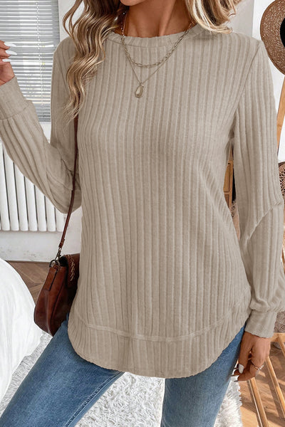 Ribbed Long Sleeve Rounded Hem