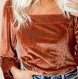 Velvet Square Neck Puff Sleeve Top