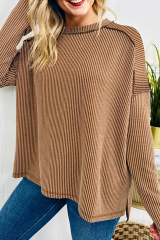 Ribbed Long Sleeve Loose Top