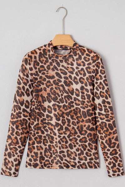 Leopard Long Sleeve Mesh Top