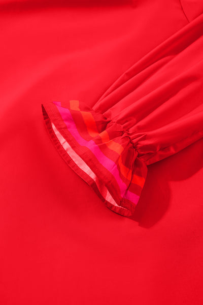 Fiery Striped Trim Ruffle Blouse
