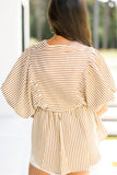 Stripe Shirred Puff Sleeve Blouse