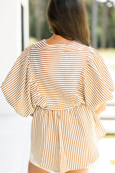 Stripe Shirred Puff Sleeve Blouse
