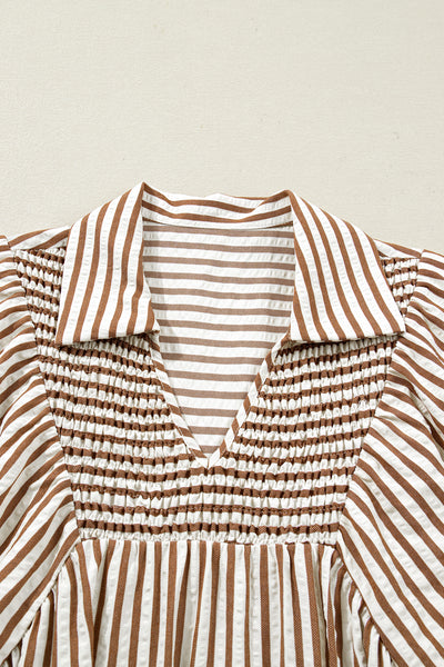 Stripe Shirred Puff Sleeve Blouse