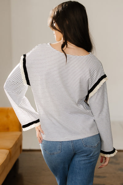 Ruffle Trim Long Sleeve Top