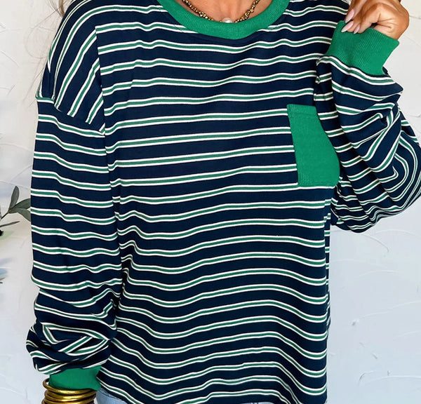 Stripe Patchwork Pocket Top