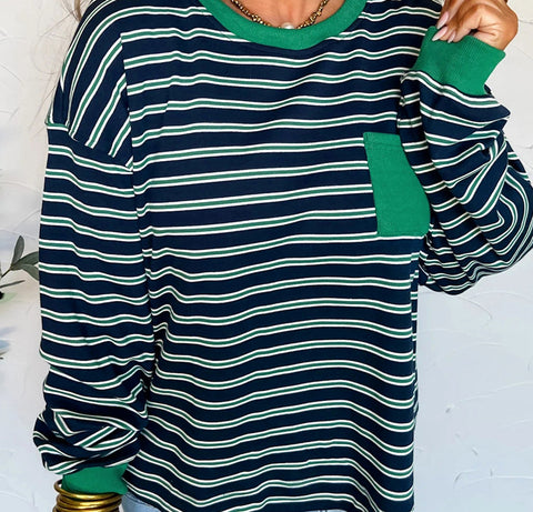 Stripe Patchwork Pocket Top