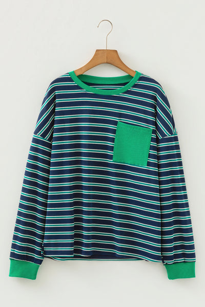 Stripe Patchwork Pocket Top