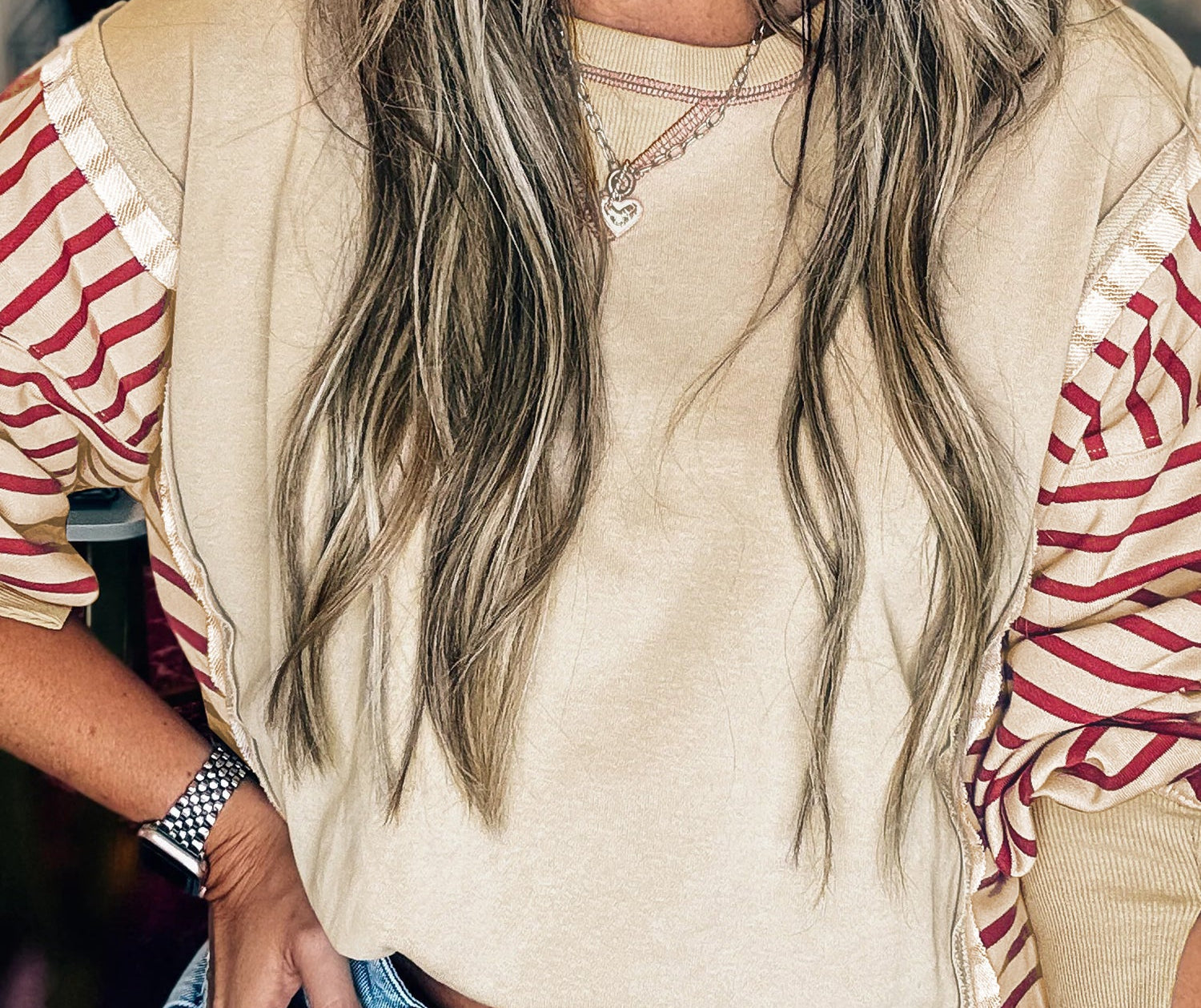 Red Stripe Patchwork Top