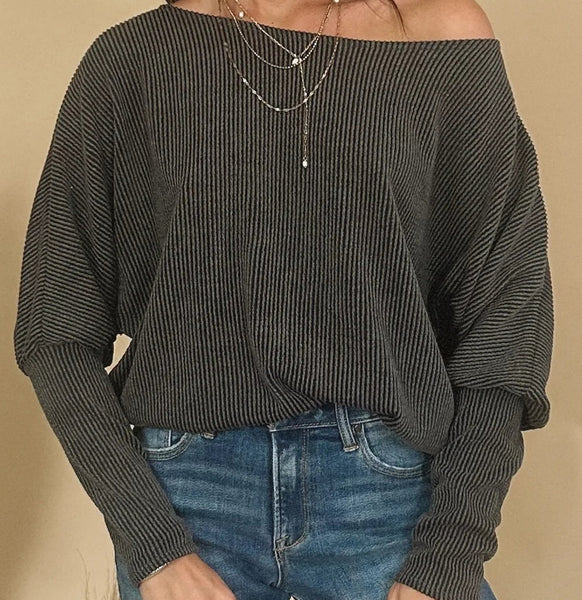 Carbon  Ribbed Dolman Top