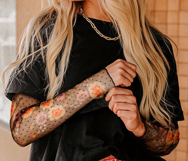 Black Faux Two Piece Floral Patchwork Tee