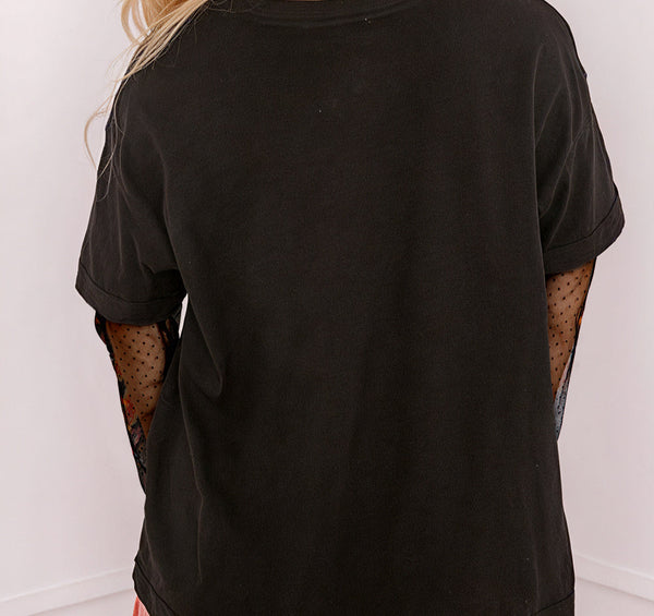 Black Faux Two Piece Floral Patchwork Tee