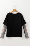 Black Faux Two Piece Floral Patchwork Tee
