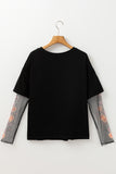 Black Faux Two Piece Floral Patchwork Tee
