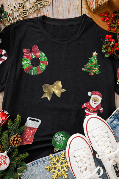 Black Sequin Christmas T Shirt