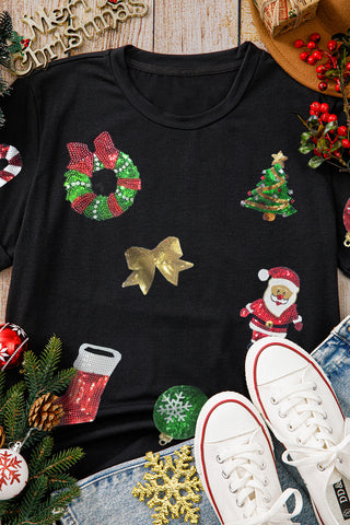 Black Sequin Christmas T Shirt