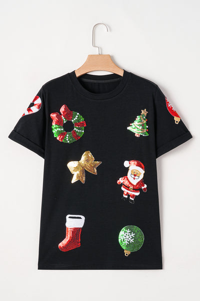 Black Sequin Christmas T Shirt