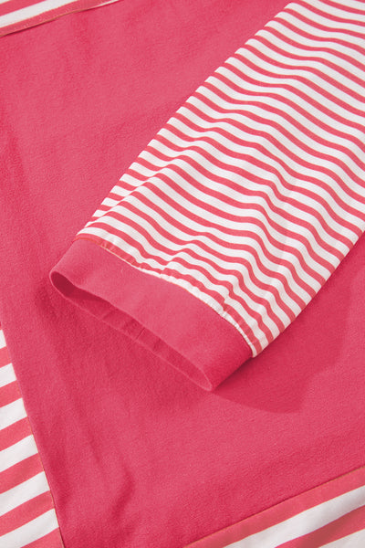 Pink Stripe Color Block Patchwork Tunic Top